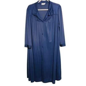 Vanity Fair | Women's Vintage Navy Blue Button Down Nightgown (Size XXL)